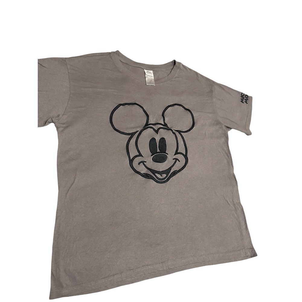 Disney Mickey Mouse Embroidered‎ T-Shirt Taupe Gray Short Sleeve XL Womens